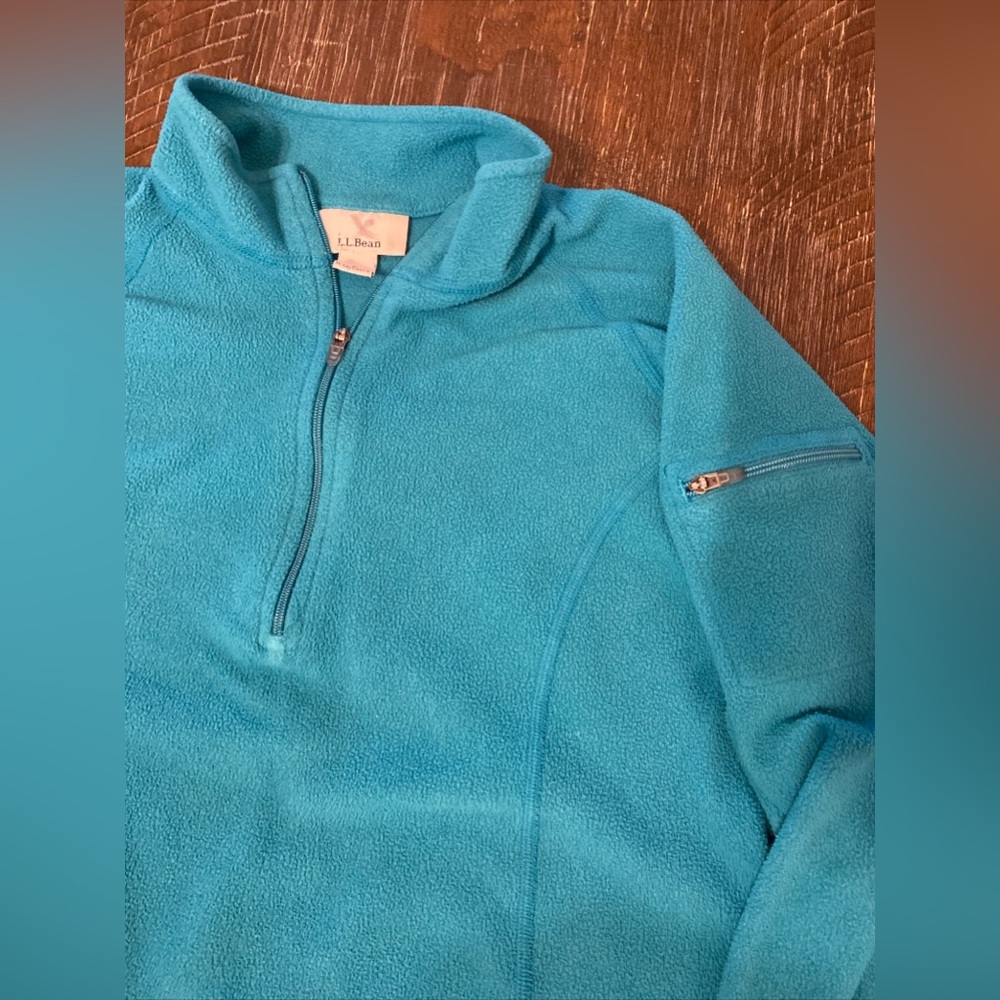 L. L. Bean Fleece Jacket Sz S Women's 1/4 Zip Pullover Shoulder Pocket Aqua Blue - Picture 2 of 12